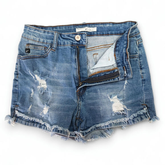 EUC Kancan High Rise Denim Shorts Sz. 28 Blue Distressed Frayed Hem Y2K Festival - Picture 3 of 8
